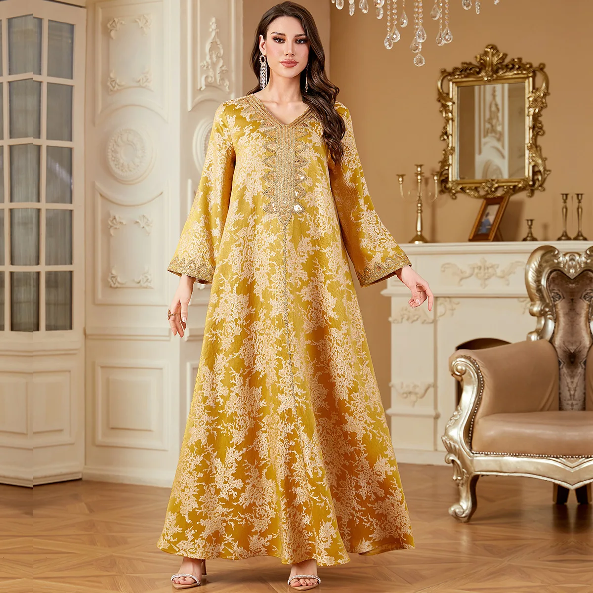 Abito da donna Medio Oriente Ricamo Nuovo musulmano Dubai Abaya Turchia Vestaglie Moda Abaya Marocchino Caftano Femme Vistidos Musulmana