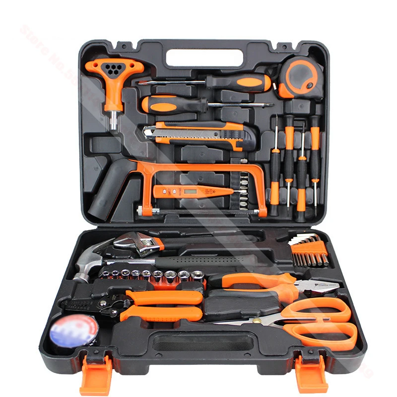 45 pcs Hand Tool Set Household Tools Kit herramientas de mano Wood Working Tools Knife Ratchet Handle Hack Saw