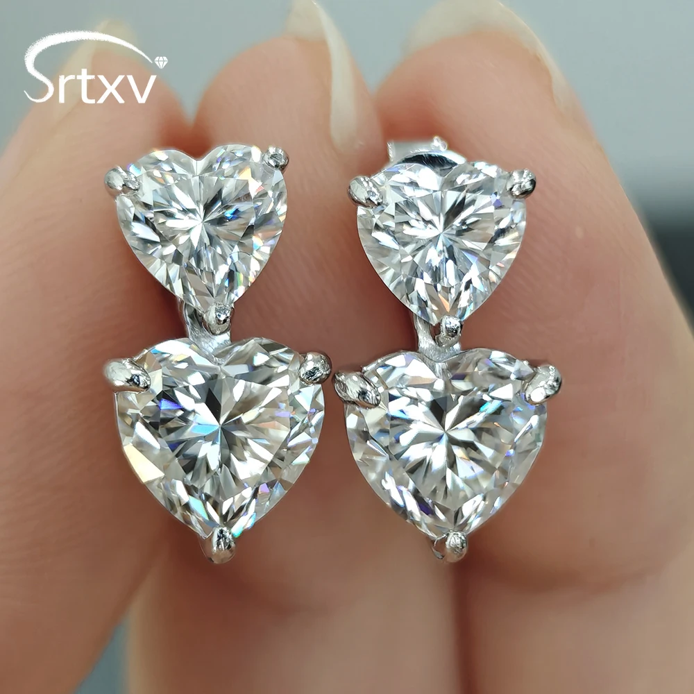 GRA Certified 6CTTW Heart Cut Moissanite Drop Earrings For Women Girls S925 Silver Wedding Bride Diamond Ear Studs Jewelry Gifts