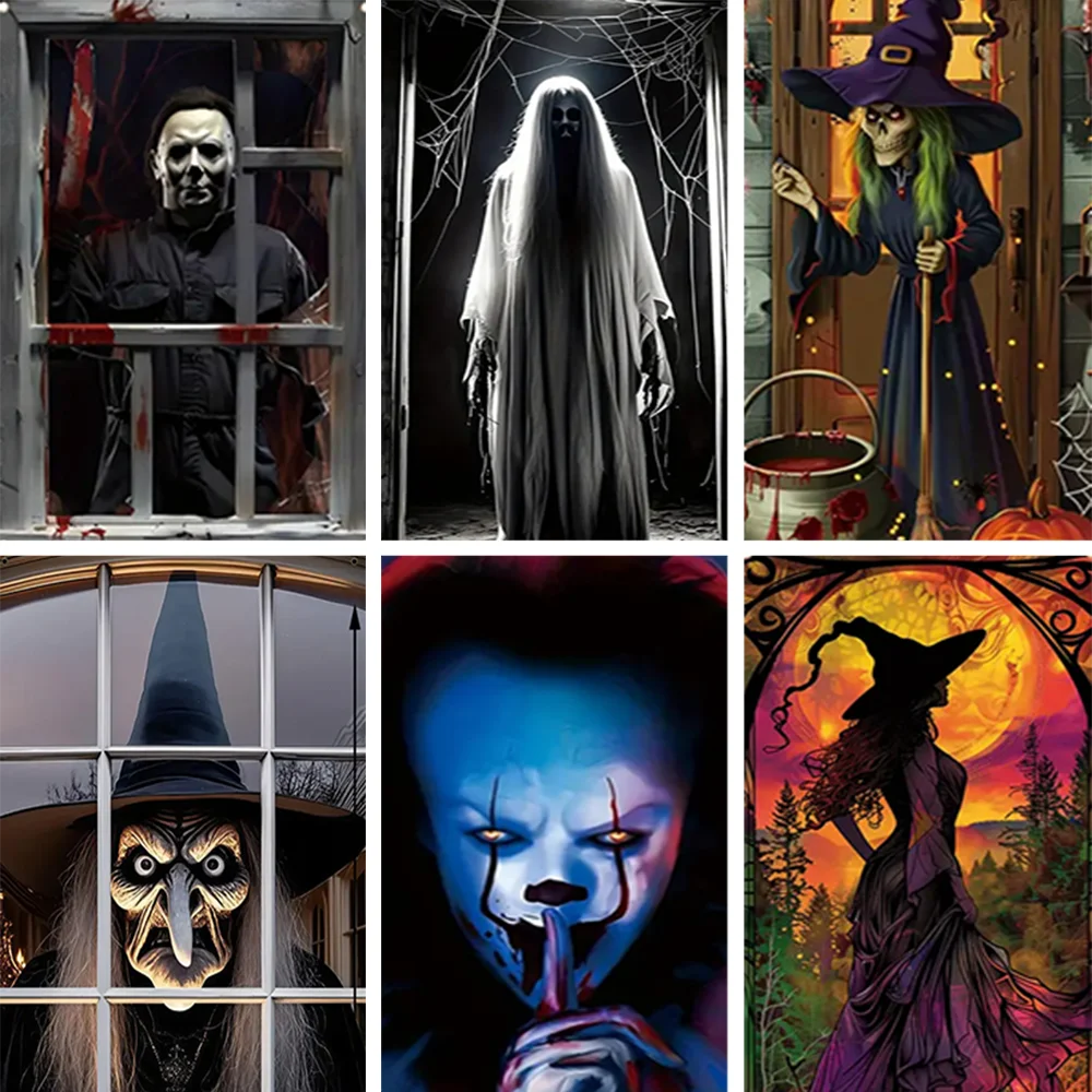 

Black Halloween Theme Skeleton Witch Bloody Horror Party Night Walk Haunted House Decoration Background Photo Shooting Props