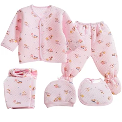 Conjunto de ropa de algodón con estampado de dibujos animados para recién nacido, Tops y pantalones para bebé, ropa de otoño e invierno, BC1121, 5 piezas