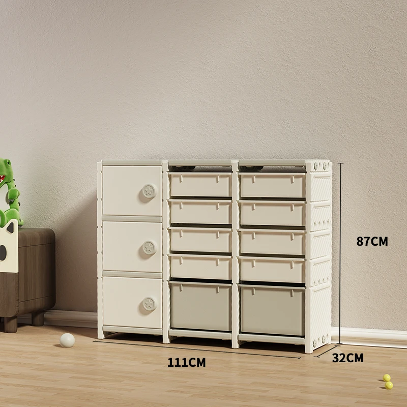 Juego de muebles de plástico multifuncionales seguros para niños, armario de almacenamiento para juguetes, sala de estar, baño, jardín de infantes