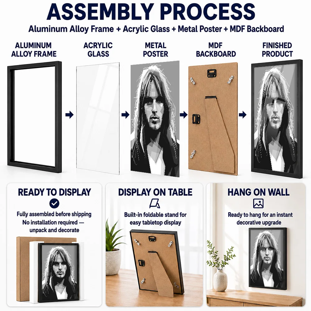 Iggy Pop Monochrome Portrait Framed Metal Print Customized Recording Tribute Wall Art For Vinyl Collectors Decorating Music Room