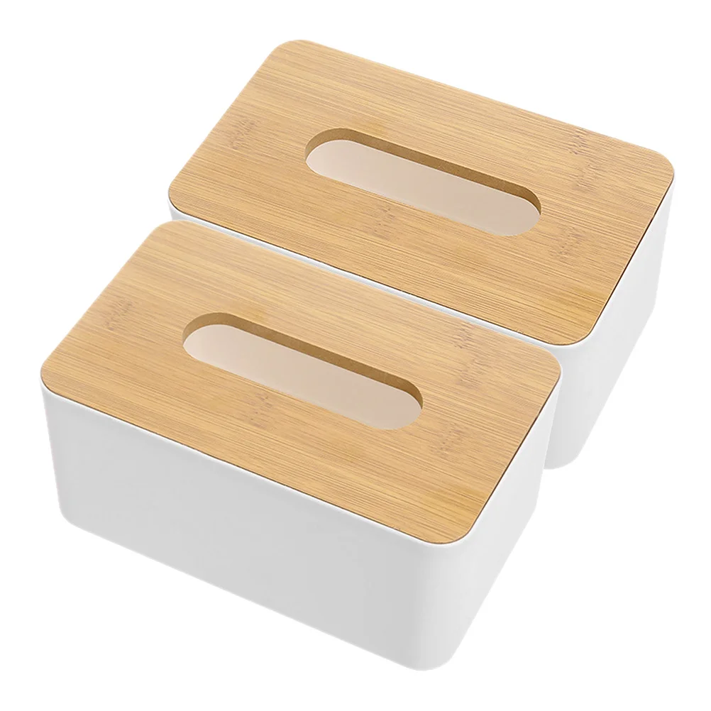 

2pcs Wooden Tissue Box Holder Rectangle Paper Towel Organizer Large Capacity Desktop Napkin Storage Case Home Office