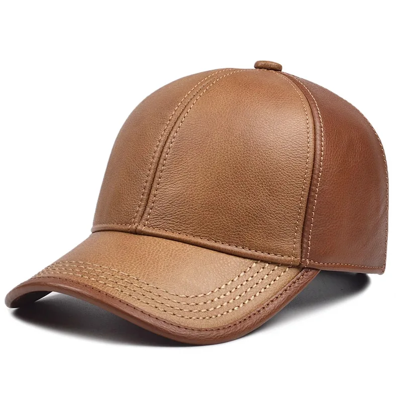 Adults Top Layer Cowhide Baseball Cap Men Genuine Leather Elderly Outdoor Dad Cap Autumn Winter Outdoor Windproof Winter Warm