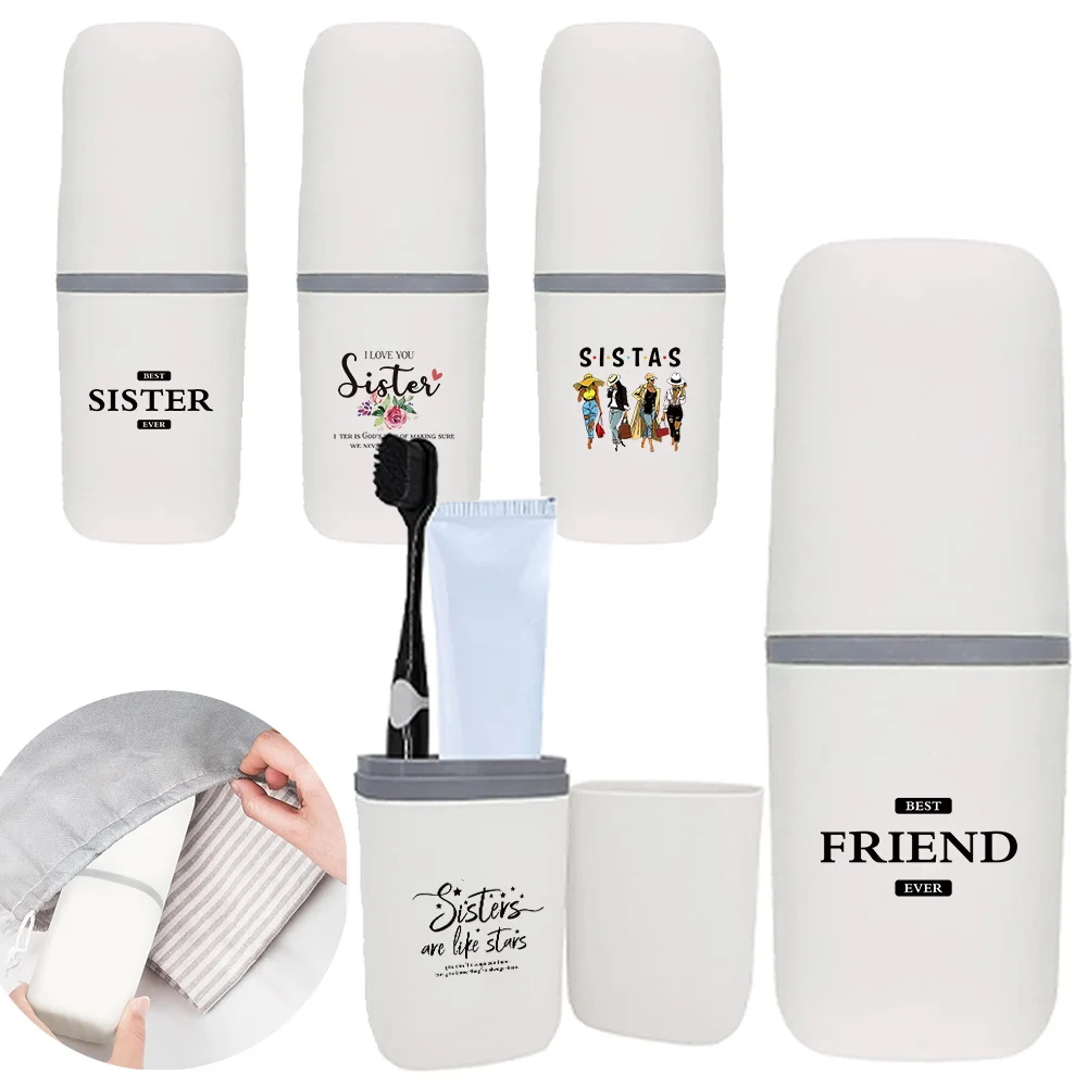 

Portable Toothbrush Toothpaste Holder Organizer Case Cup Cover Household Storage Box Bathroom Accessorie Sister Letter Pattern