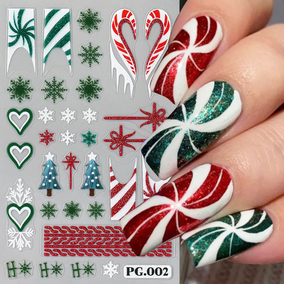 1PC Glitter Natale Charms Decalcomanie per unghie Inverno Fiocco di neve Adesivi colorati per nail art Pupazzi di neve Alce Cuore Adesivo Decorazione per manicure