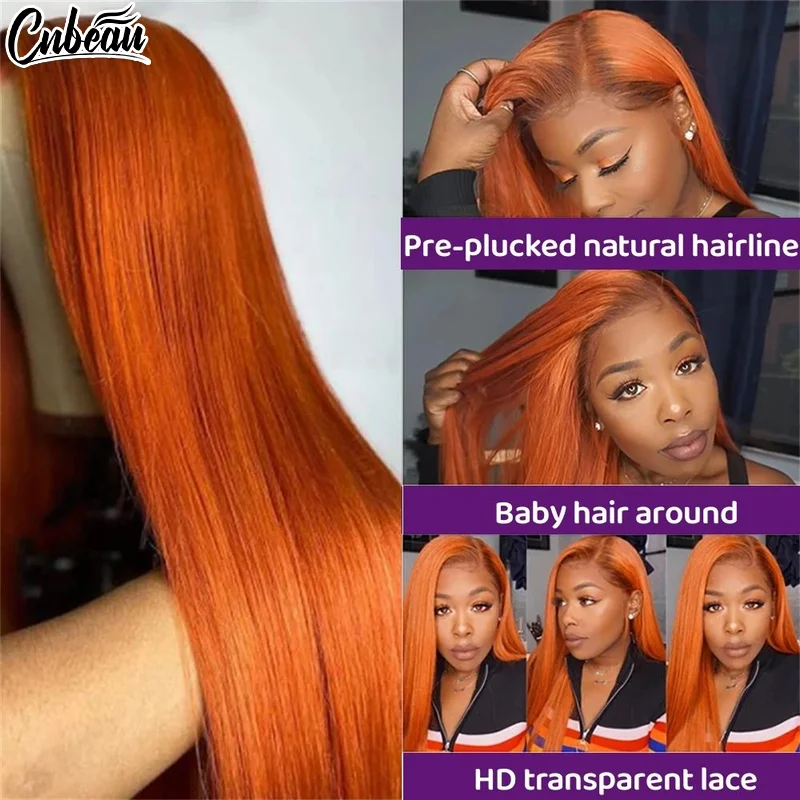 13x6 HD Transparent Lace Frontal Wig For Women Ginger Orange Front Wigs Human Hair Bone Straight 13x4 Human Hair Lace Front Wi