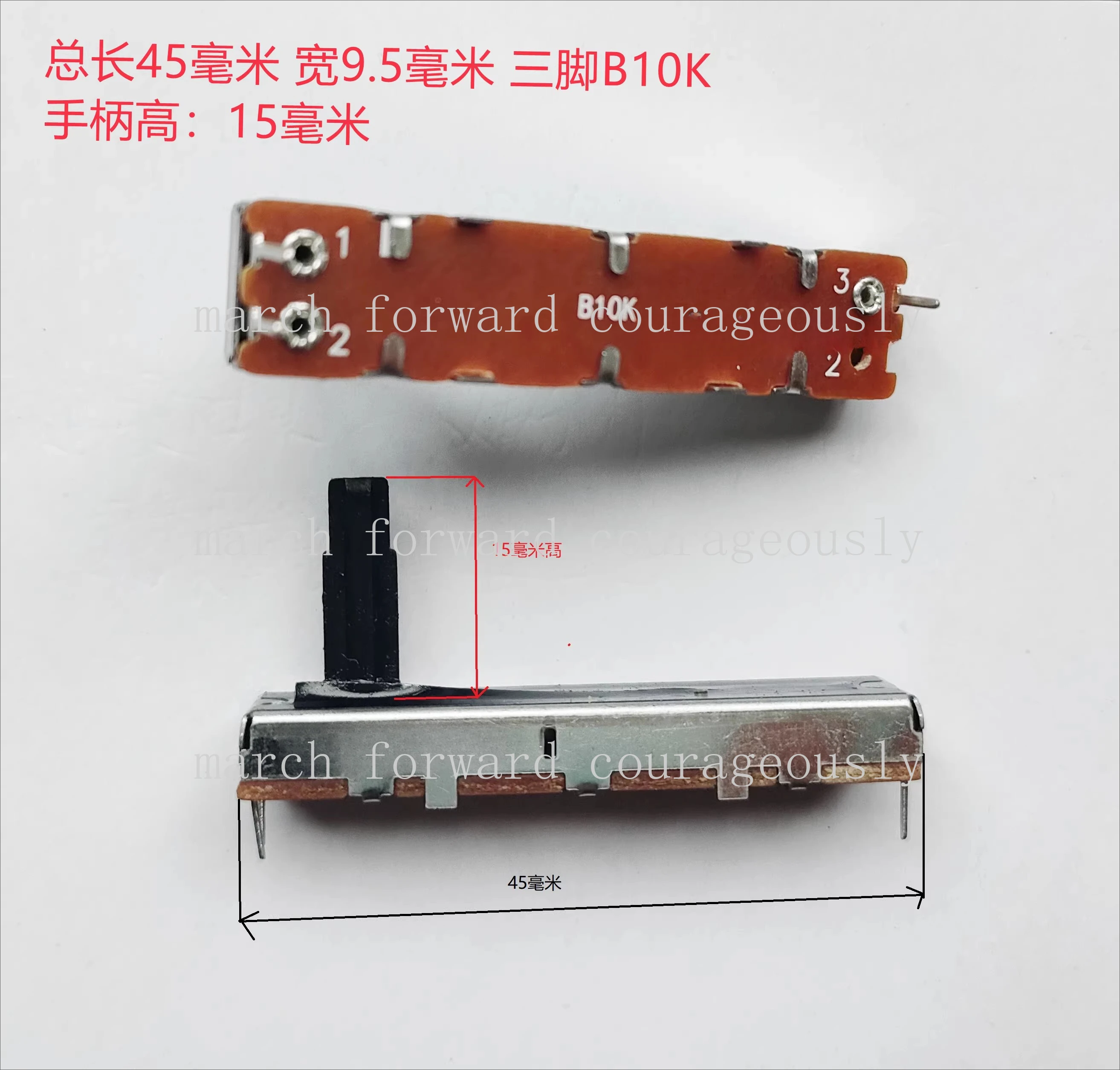 10pcs 3-pin variable frequency 45mm straight sliding potentiometer three-pin B10K long handle 15mm mixer fader high handle