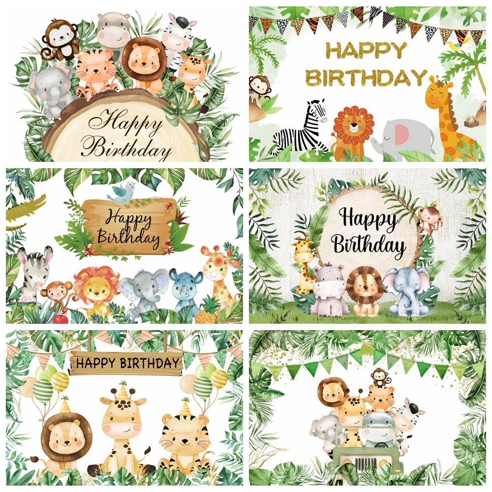 Jungle Animal Photography Backdrop Customized Tropical Forest  Safari Wild One Newborn 1st Birthday Party Baby Shower Background