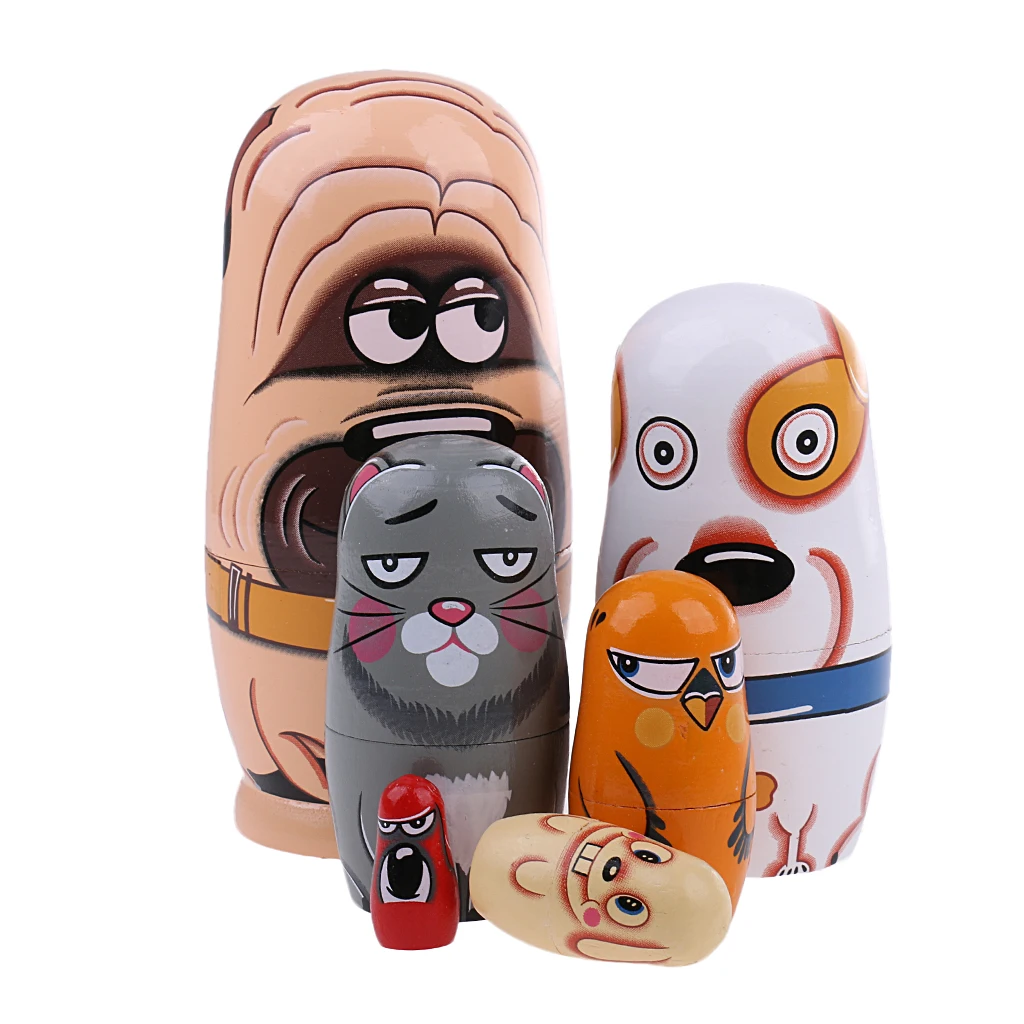 Multicolored Wooden Russian Doll Set Handcrafted Matryoshka Nesting Dolls Babushka Stackable Dolls for Display Collectible Toys