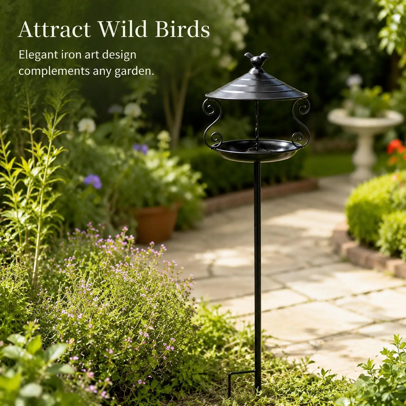 Bird Feeder with Ground Stake Heavy Duty Decorative Sturdy Standing Bird Bath Birdfeeder Bird Feeding Station for Porch Lawn