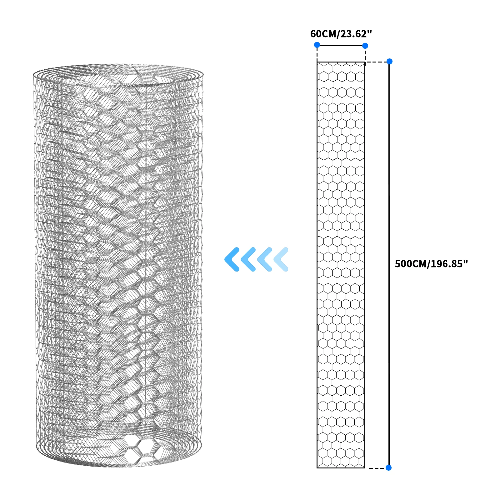 لفة شبكية سلكية لشبكة الدجاج، شبكة سلك دجاج سداسية مجلفنة 60 سم × 5 م لمزرعة فناء الحديقة، فتحة 25 مم، سهلة القطع #2