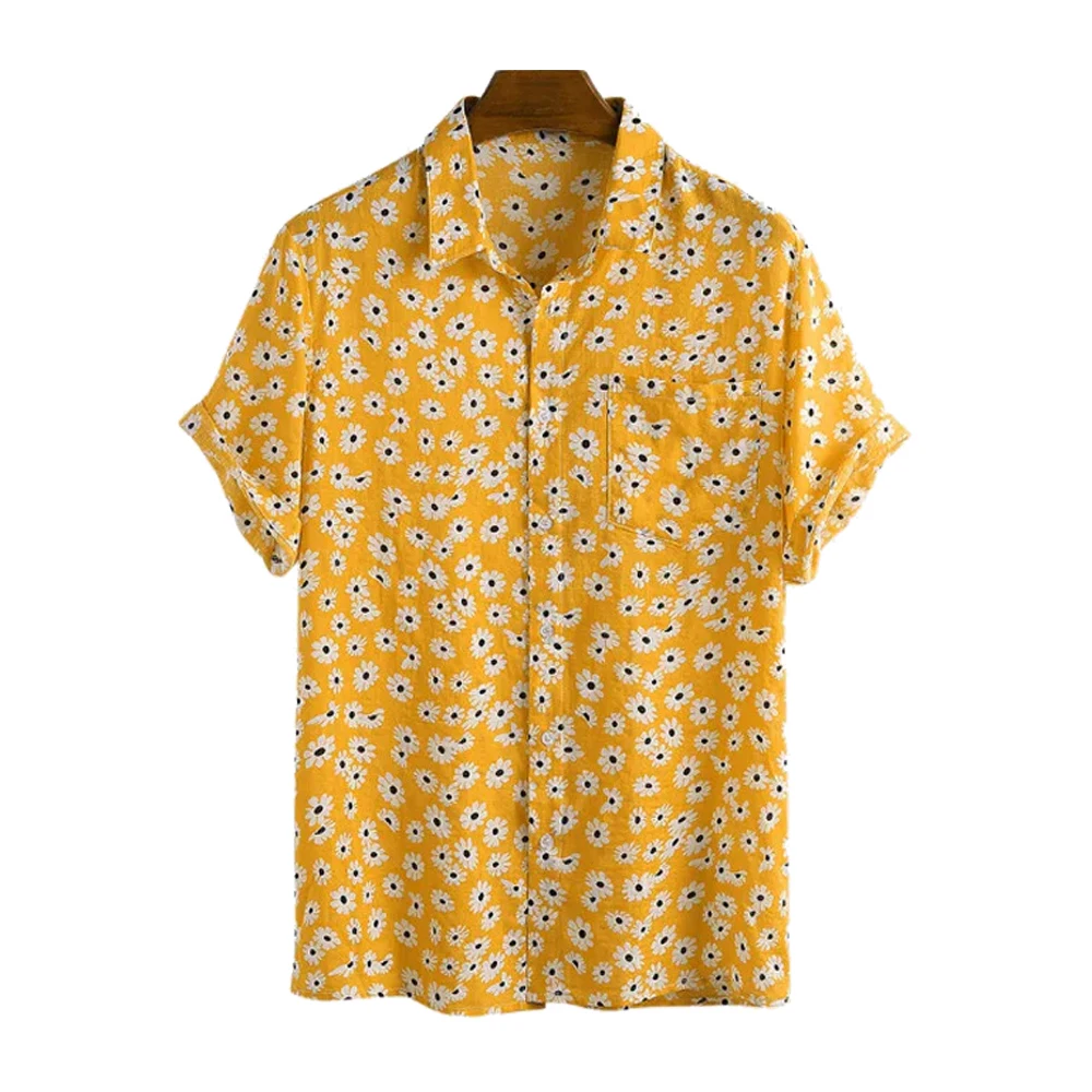 

Daisy Print Beach Shirt Summer Short Sleeve Button-up Pocket Shirts Women Men 3D Clothes