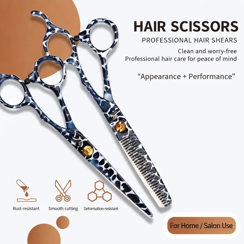 Professional Barber Hair Cutting Scissors Set, Cow Print Handle Cutting & Thinning Shears, Stainless Steel Sharp Hairdressing