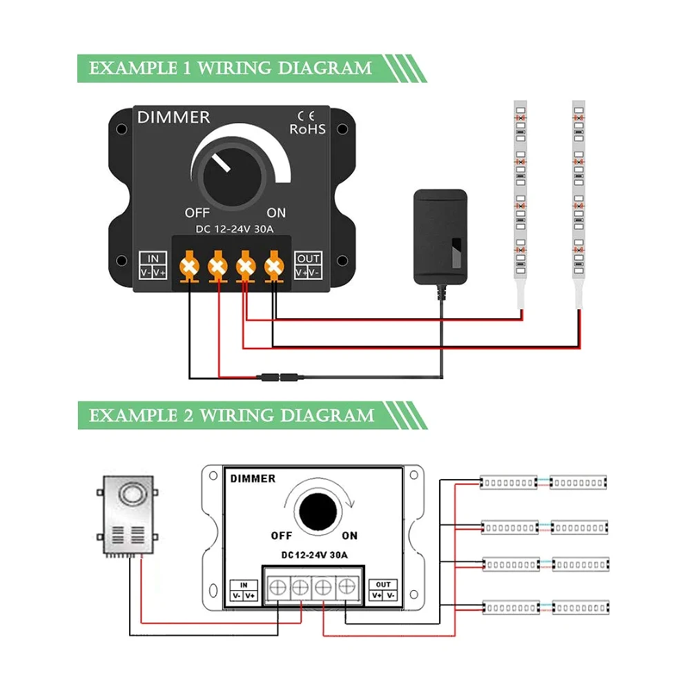 LED Dimming Controller DC 12V-24V LED Dimmer Switch PWM Digital Stepless Dimming for Lamp Strip Single Color Lamp