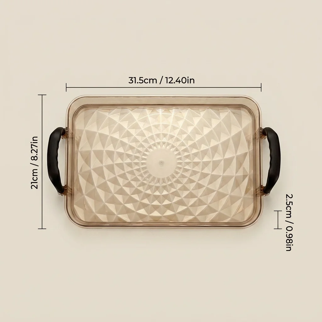 Doorzichtige plastic serveerschaal met handgrepen, decoratieve voedselbakjes voor het serveren van thee, diepe stapelbare borden, serviesgoed