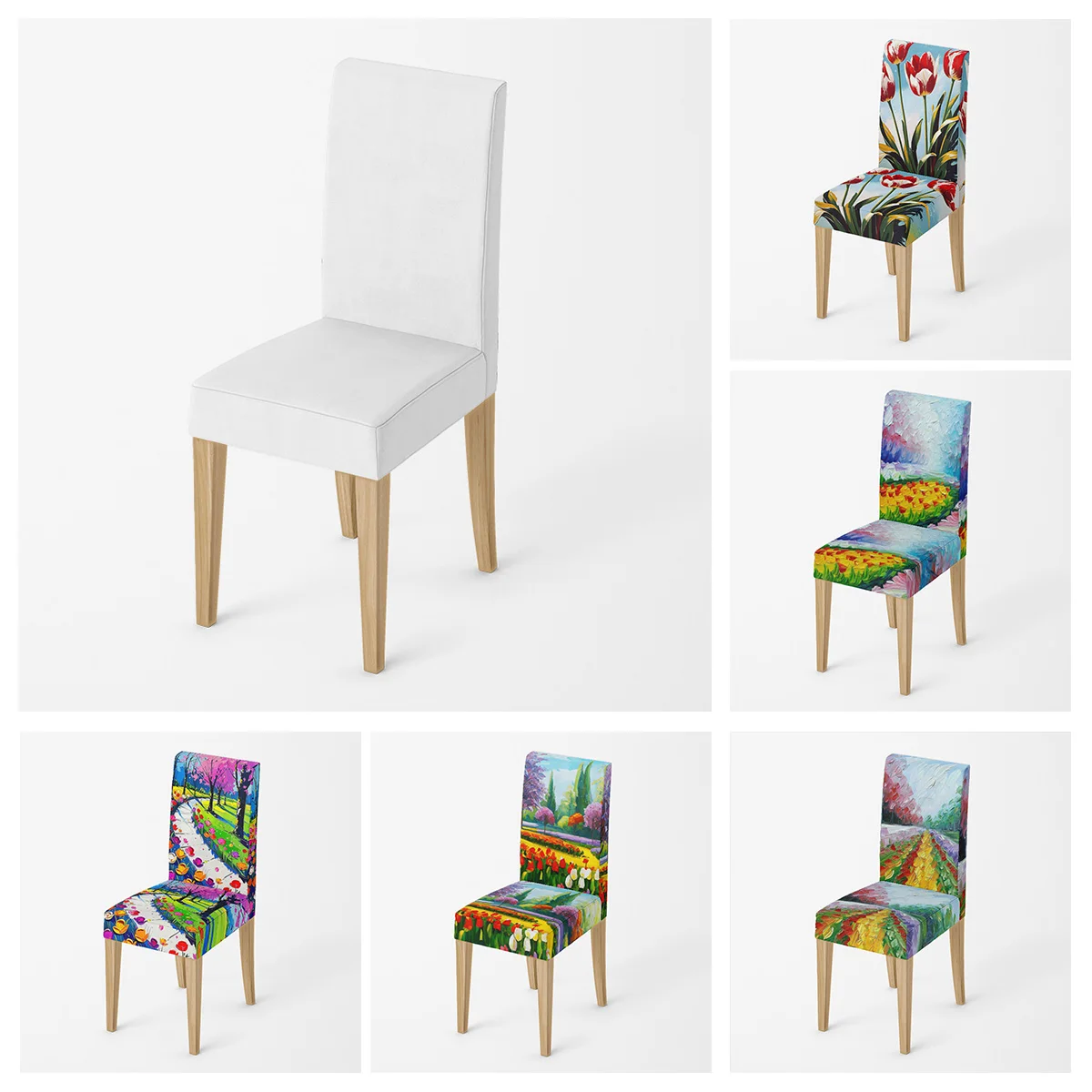 

Nordic Mori Plant Chair Cover Morandi Color Abstract Flower Elastic Design Study Restaurant Chair Cover Universal Breathable