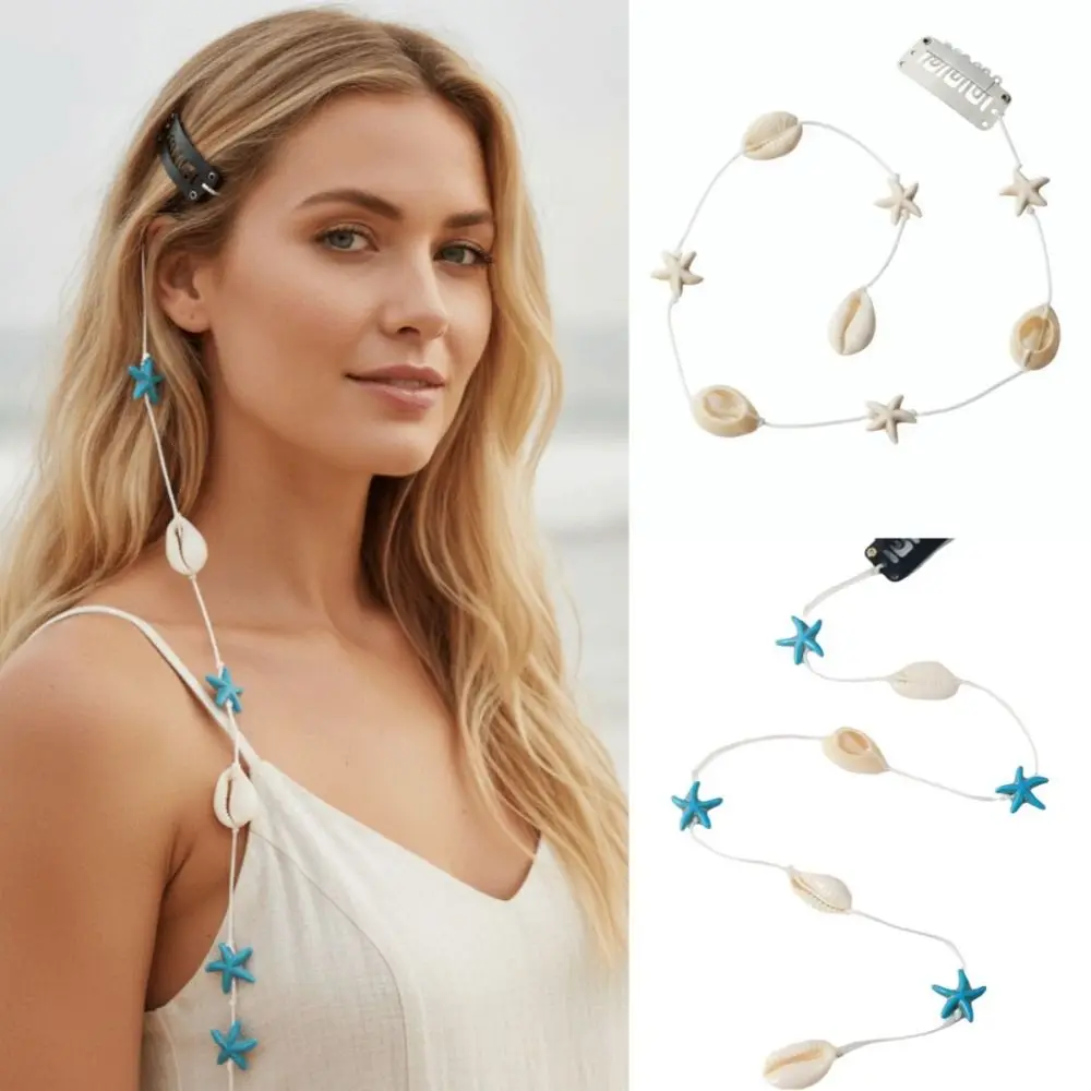 Boho Starfish Seaside Decorative Hair Clip with Tassels Versatile Shell Bead Strands Stylish Dreadlock Jewelry