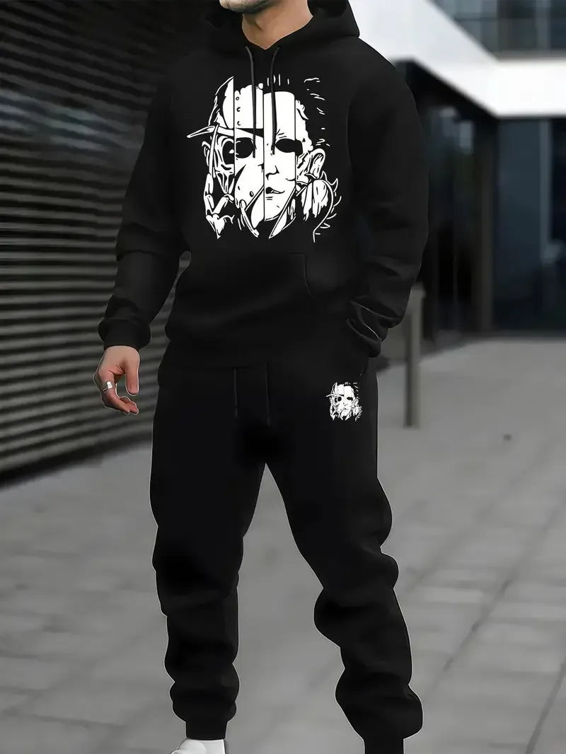 

2025 Spring and Autumn New Men's hoodie set casual roller skating anime print street men's wear