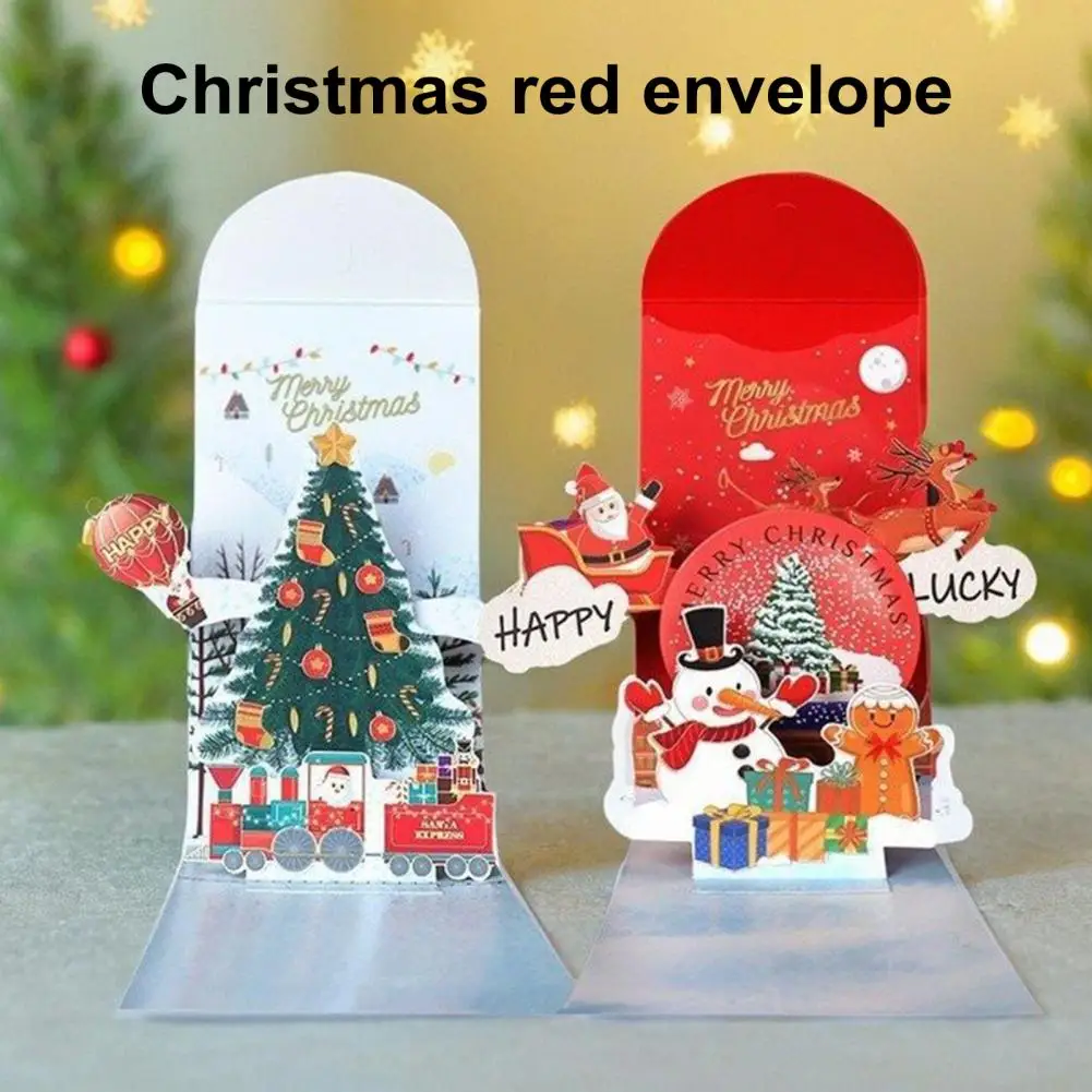 Christmas 3D Red Envelope Merry Xmas Greeting Cards Christmas Tree Snowman Pop-up Card Holiday Celebration navidad 2025