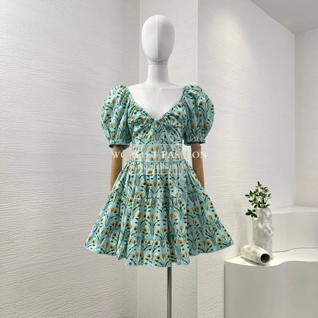 

Green Square Collar Short Sleeve Mini Dress 2025