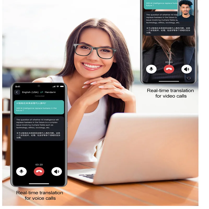 Gfordt Smart Glasses 134, online taal AI automatische dialoogvertaling Bluetooth-bril met luidspreker, sport-UV-bescherming