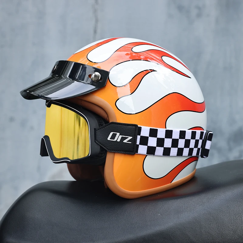 

Мотоциклетный шлем Orz, мужской и женский ретро круизный полушлем с педалью 3/4, всесезонный универсальный шлем
