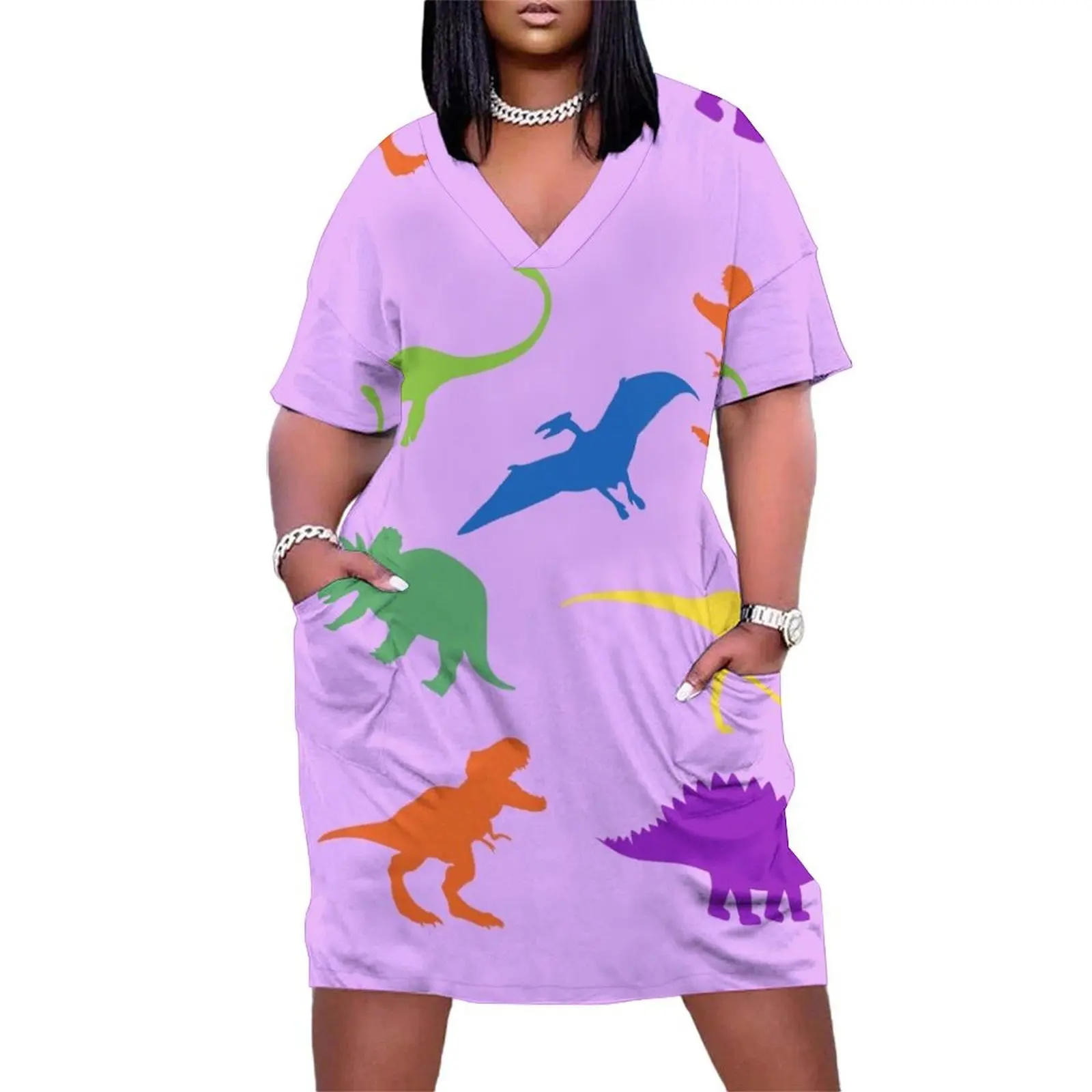 

Ms Frizzle Inspired Dinosaur Dress Loose Pocket Dress party dresses woman Women"s summer long dress