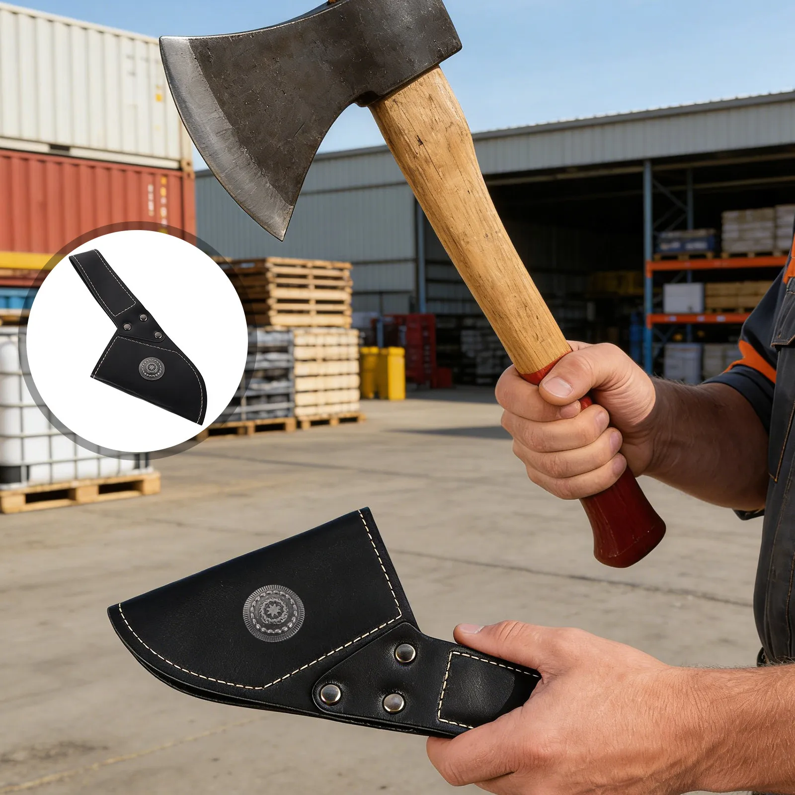 Camping Axe Blade Guard Sheath PU Hatchet Edge Protector Snap Closure Outdoor Axe Sheaths Bushcraft Forestry Tool