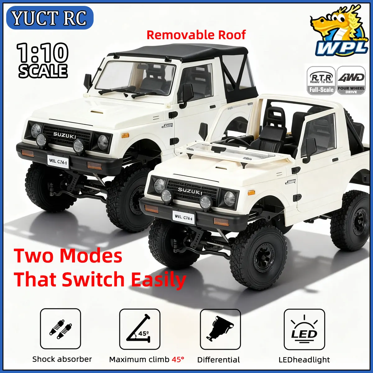 WPL C74-1 1/10 coche RC Convertible Suzuki Jimny JA11 vehículo todoterreno de escalada remota 4WD modelo 370 motor modificado juguete para niños