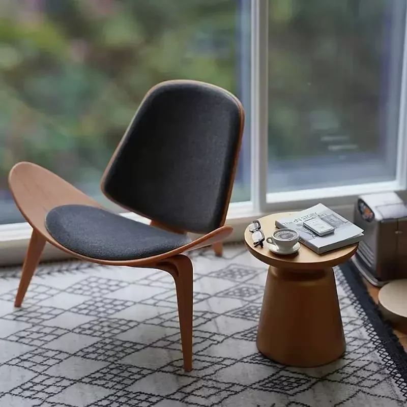 

Lounge Shell Chair Faux Leather Solid Wood Style Kitchen Chair Single Sofa Chair Smile Airplane for Living Room