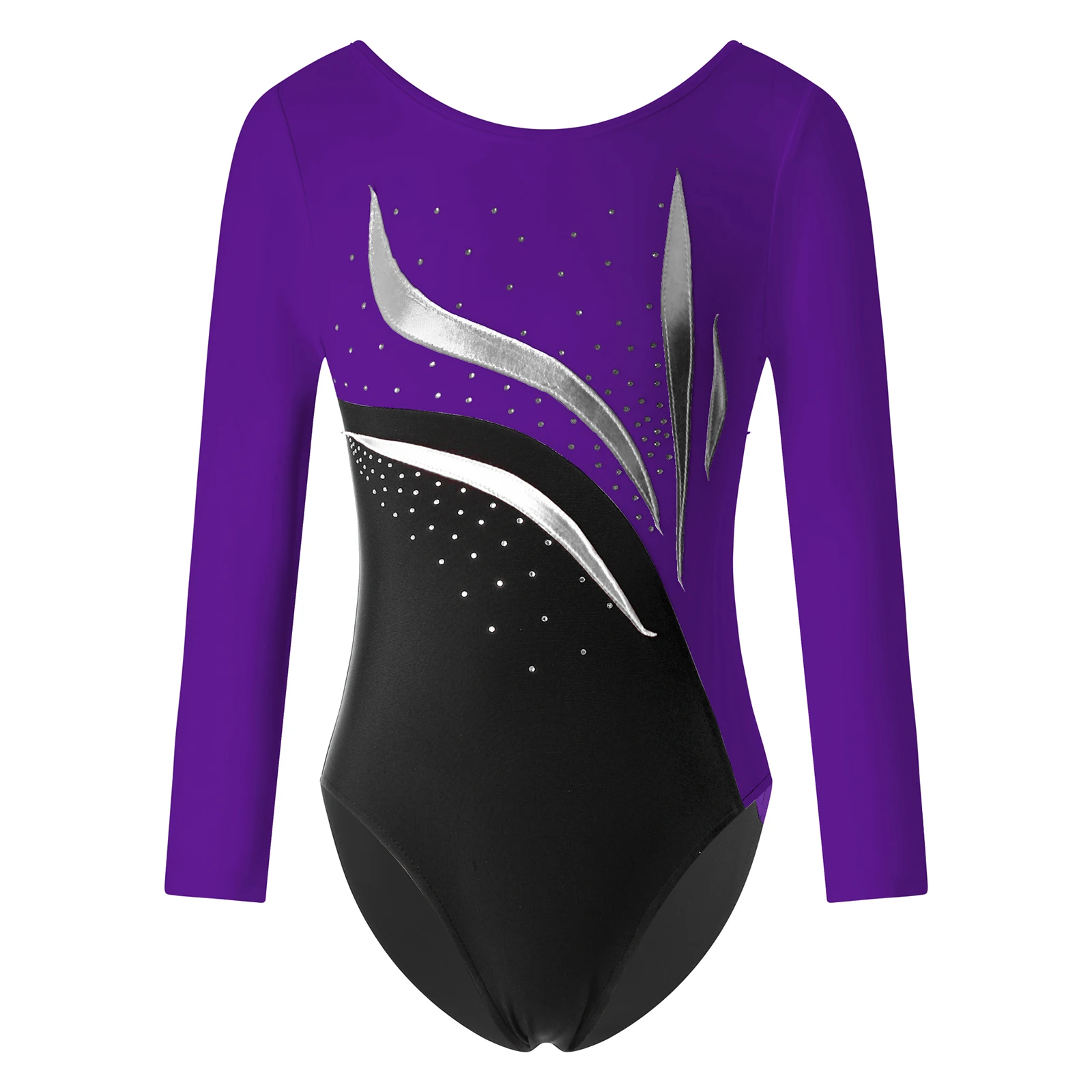 Children Gymnastics Bodysuit for Girls Jumpsuits Long Sleeve Skating Kids Shiny Rhinestone Ballet Dance Leotards Dancewear
