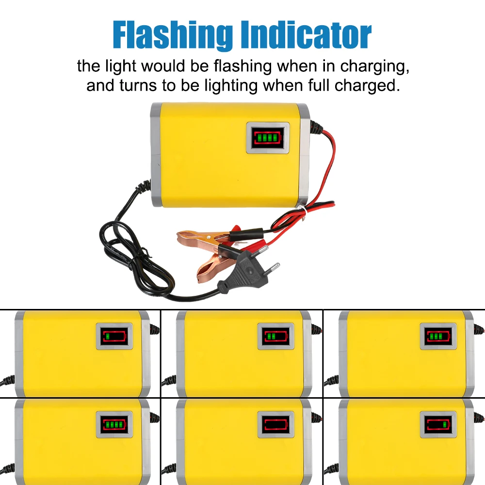 AC 110-220V Input DC 12V 6A Output Smart Car Battery Charger For 20AH/60AH/80AH Lead Acid Batteries