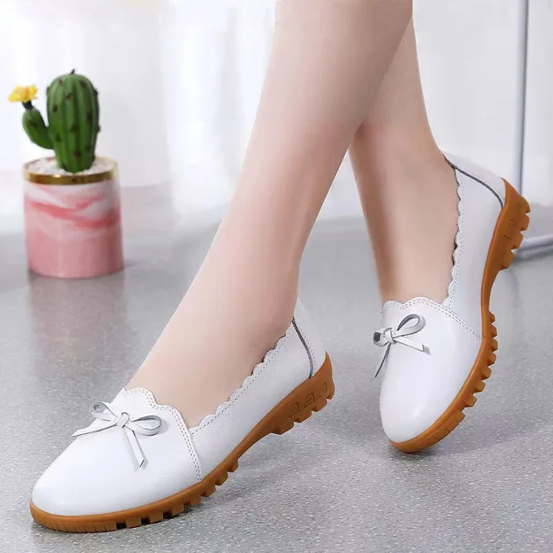 New Fashion Women\'s Flat Shoes Genuine Leather Shoes For Women Slip On Casual Flat Shoes Women Loafers Soft Nurse Ballerina Shoe