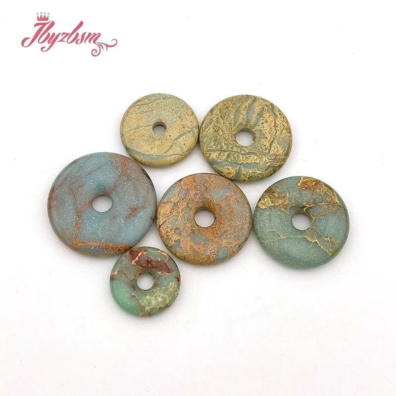 Natural Shoushan Stone Donut Circle Round Multicolor Beads Stone For Necklace Pandant Earring Jewelry Making 1 Pcs 25/30/35mm