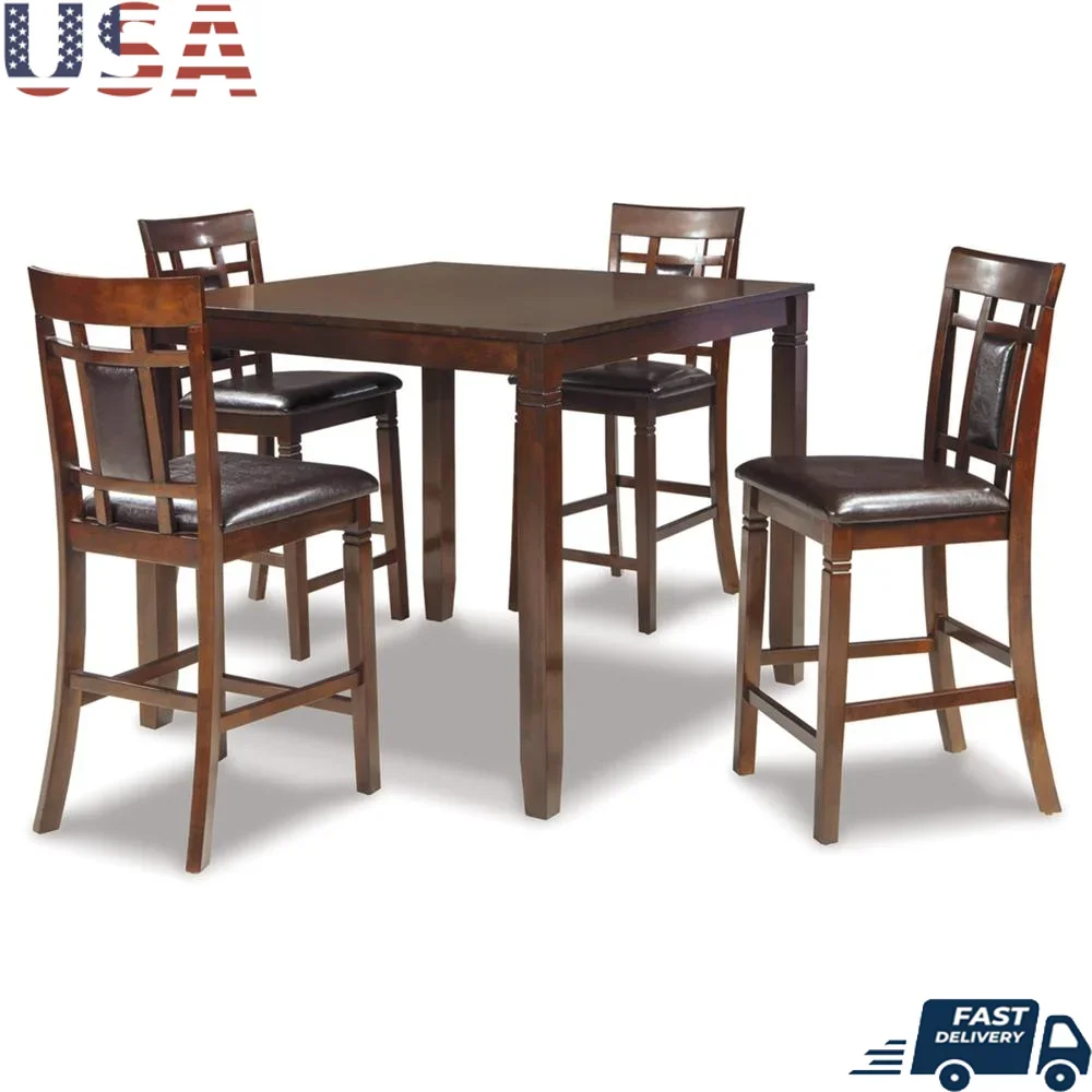 Counter Height Dining Set 5 Piece Table with 4 Barstools Cushioned Seating Kitchen Diner Entertaining