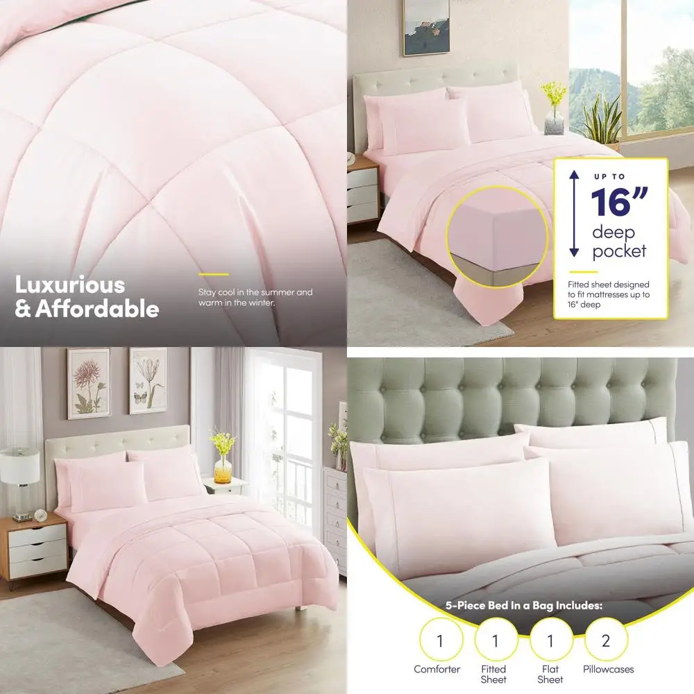 

All-Season Twin Size Down Alternative Comforter Set with Luxurious Microfiber Sheets in Pale Pink