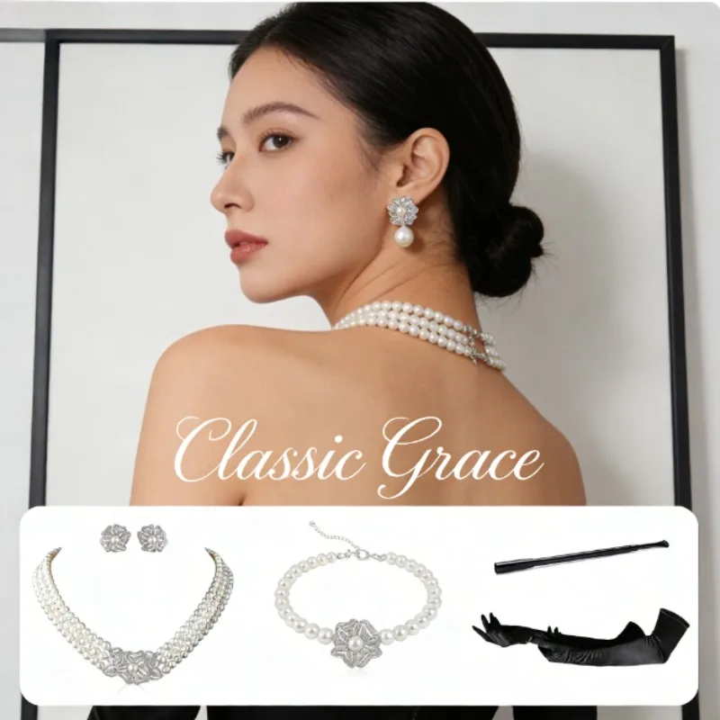 

Жемчужное ожерелье в стиле европейских и американских знаменитостей – крупное колье с бриллиантами для свадебного образа