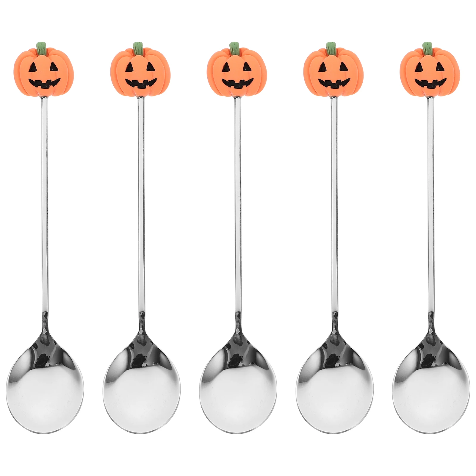 

6pcs Pumpkin Spoon Set Silver Stainless Steel Dessert Spoons Tableware Creative Cartoon Spoon for Halloween
