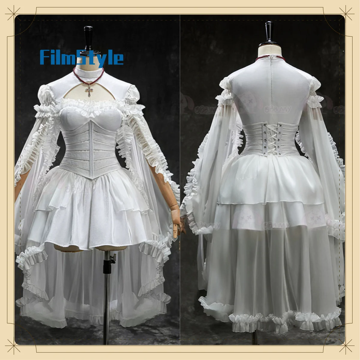 Original White Gothic Lolita Dress, Maiden Knight‑Themed Gown With Corset, Halloween Cosplay Costume