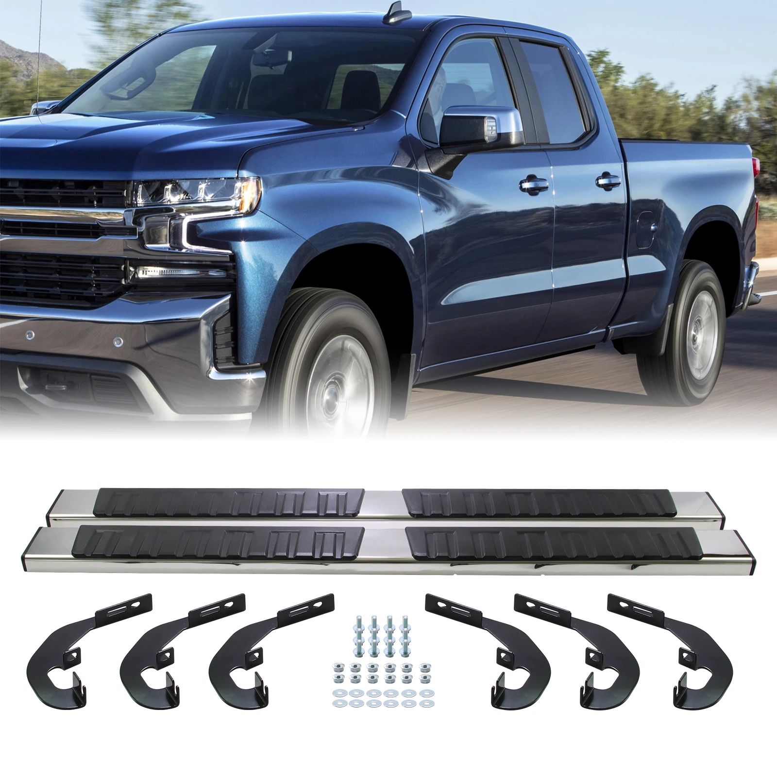 Step Bar Running Board for 19-23 Silverado/Sierra 1500 2500HD 3500HD Crew Cab