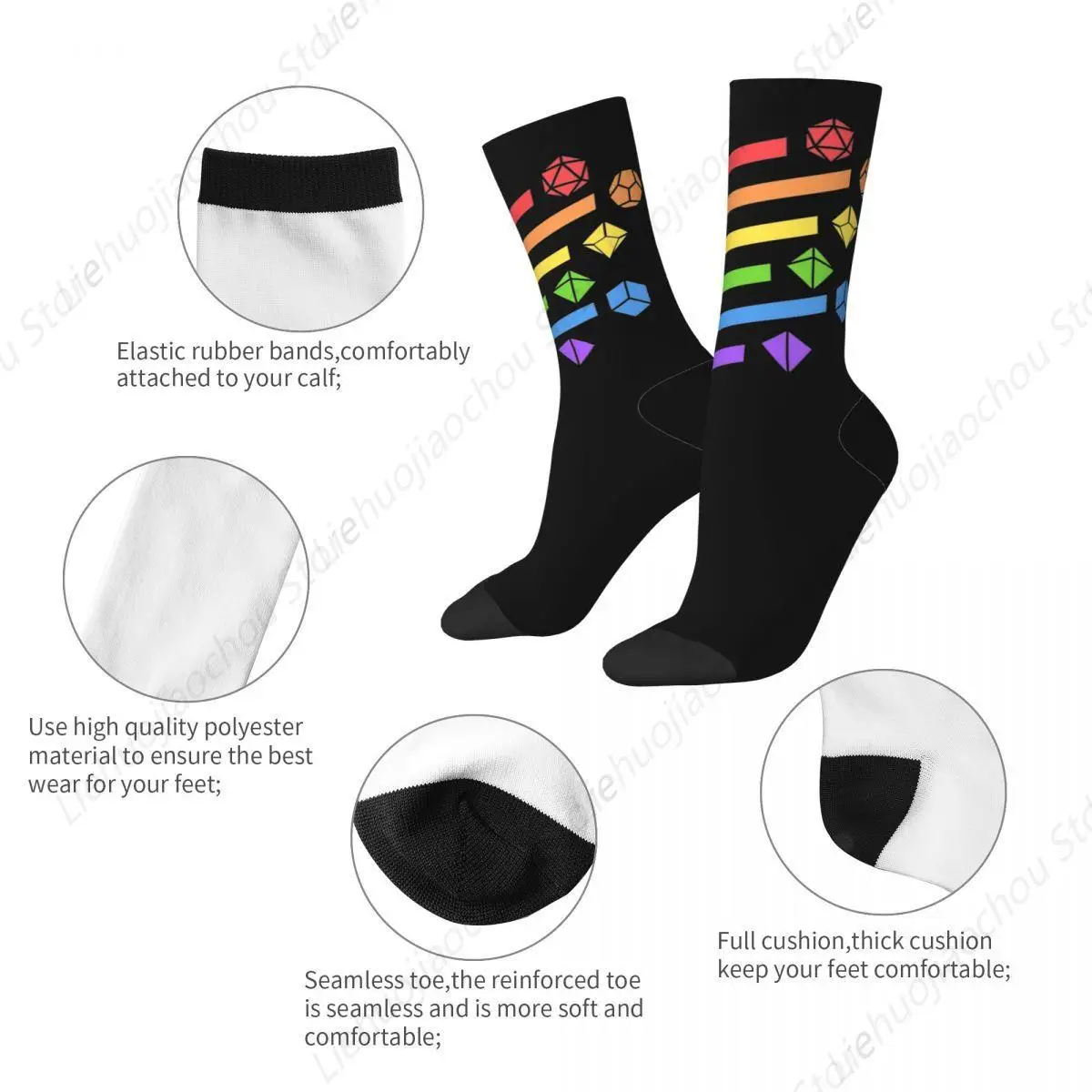 Autumn Winter Crazy Design Women Men Rainbow Dice Socks Dungeon Dragon Non-slip Basketball Socks