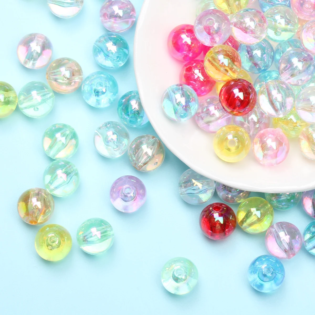 6MM-10MM 50/100pcs/Pack Iridescent Acrylic Round Beads DIY   Neckalce Bracelet Pendant For Jewelry Making Handmade Material