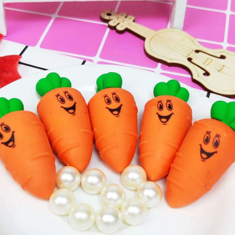 2 Pieces/batch 3D Creative Carrot Eraser Cute Cartoon Detachable Eraser School Supplies Sketch Christmas Gift Card Wow Eraser