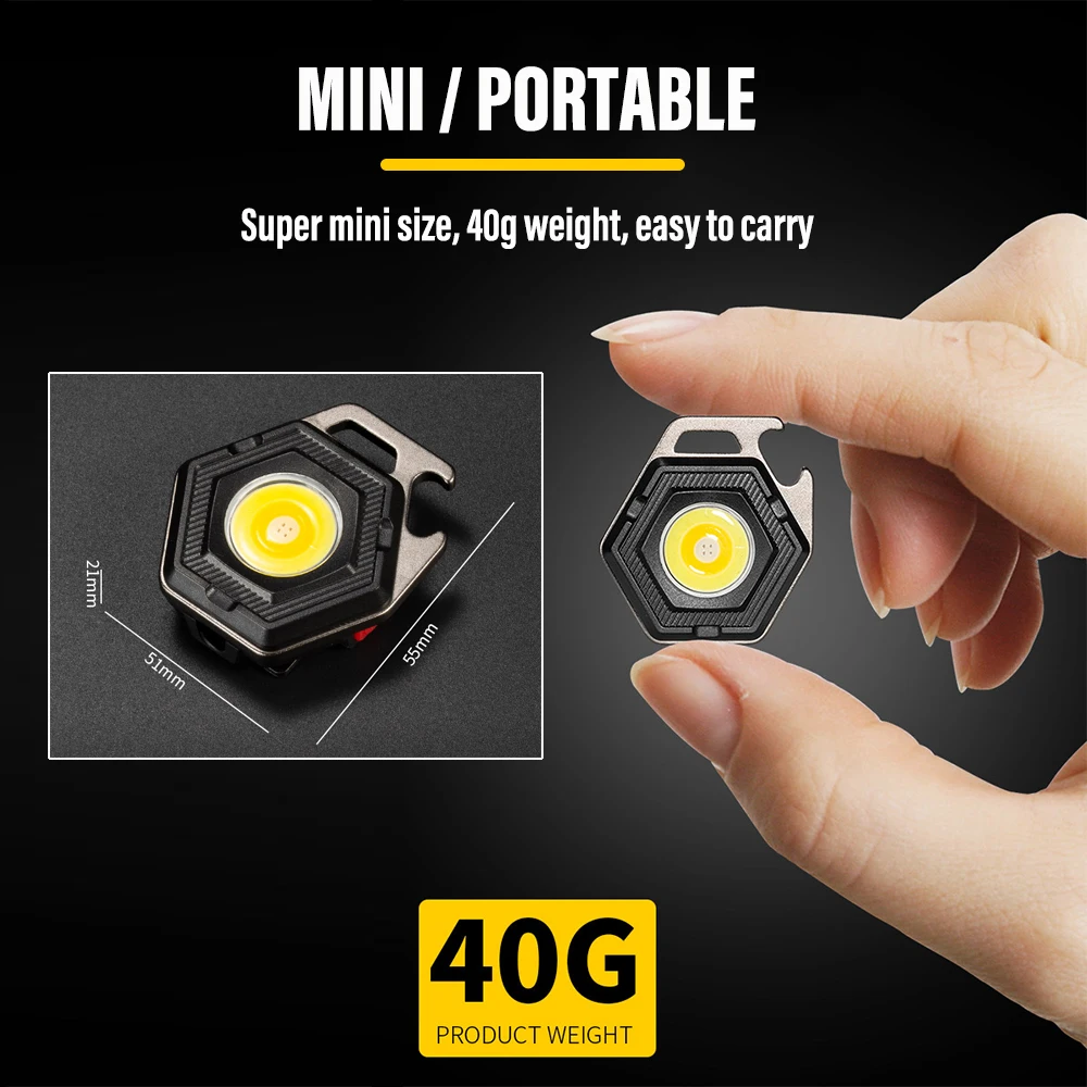 Mini linterna LED para acampar, linterna con carga USB, COB, llavero, luz de trabajo, reflector con imán fuerte, resistente al agua IP64