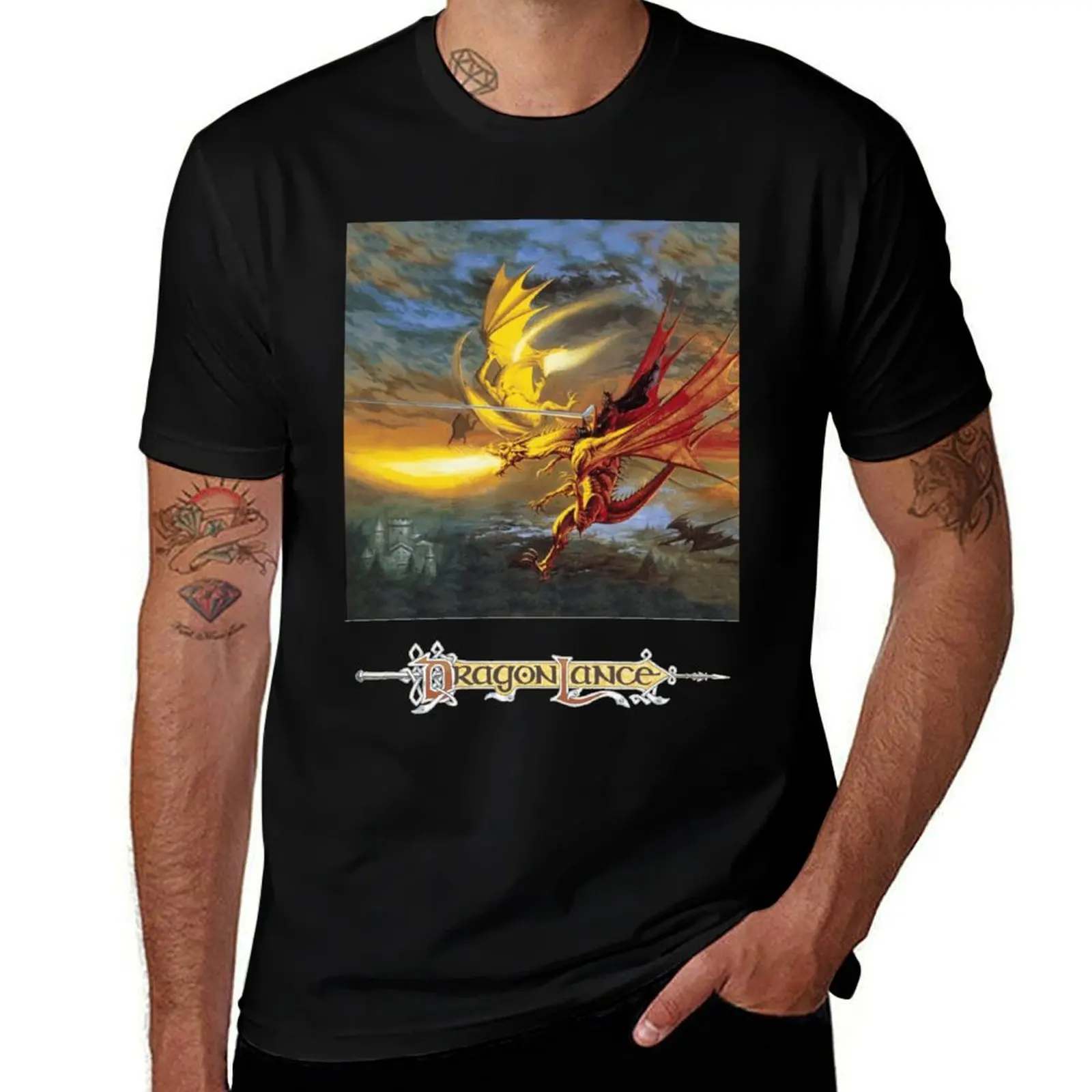 

DragonLance Legend of Huma artwork T-Shirt men t shirt cotton 100% man t shirt summer