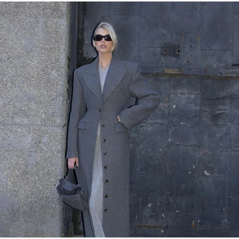 معطف صوفي نسائي من Allingentle سترة طويلة ذات طية صدر السترة فستان نسائي طويل فاخر لملابس حفلات الكوكتيل حسب الطلب #4