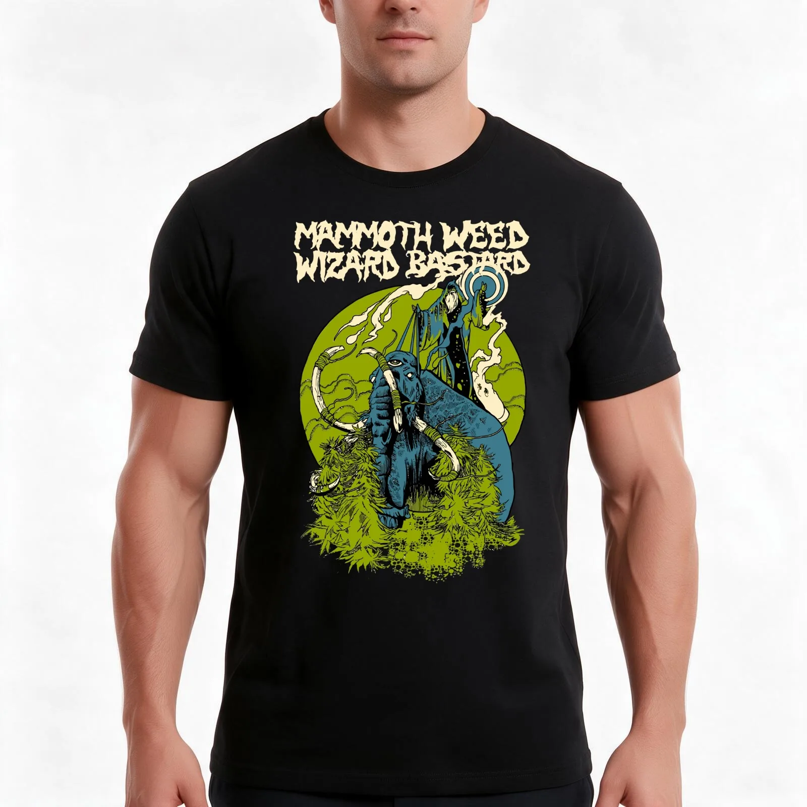 Mammoth Weed Merch Wizard Bastard T-Shirt, Summer Casual Cotton Tee, Oversized Streetwear Tops, Vintage Graphic Print