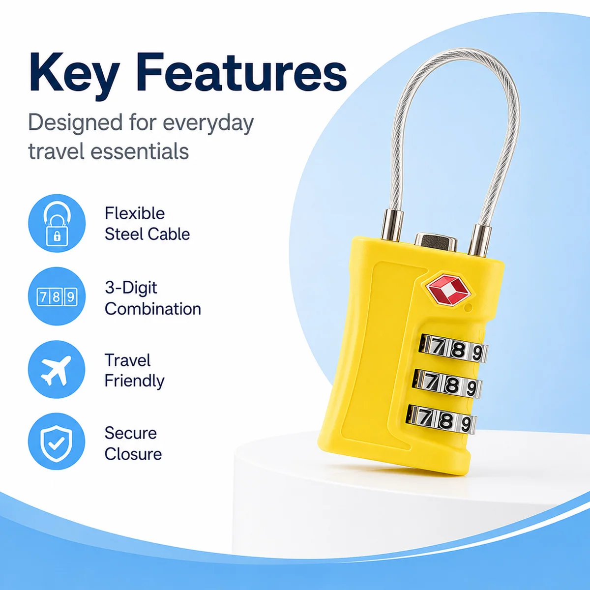 TSA Approved Luggage Lock 3 Digit Combination Cable Padlock for Suitcase Travel Bag Backpack Gym Locker Home Security Portable - view 5